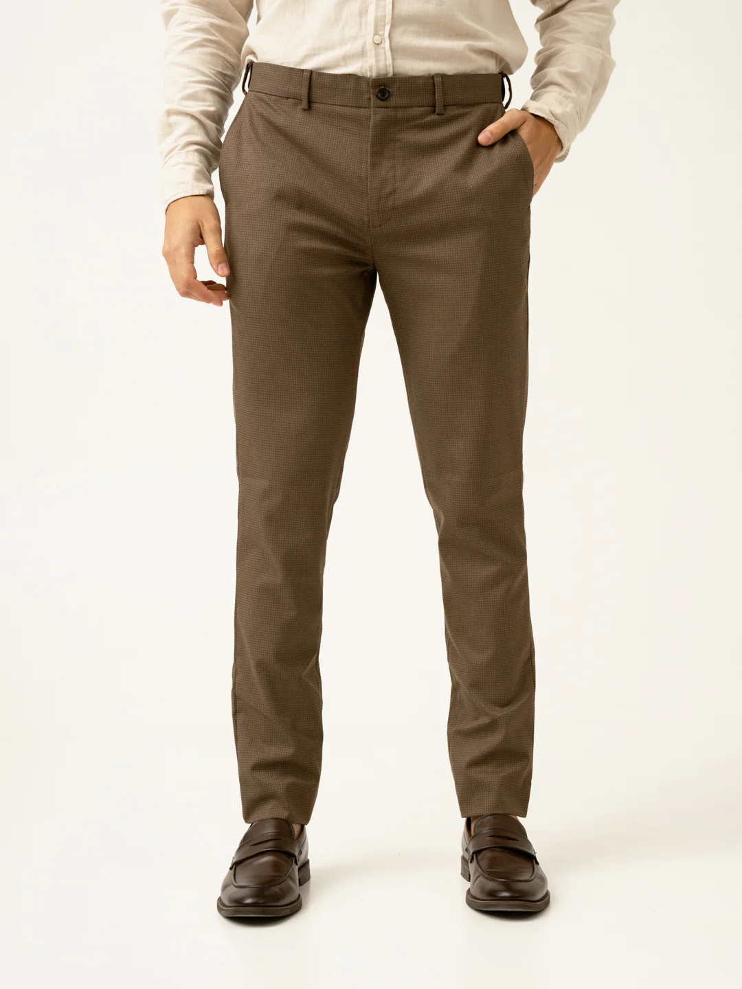 Acon Brown Textured Formal Pants