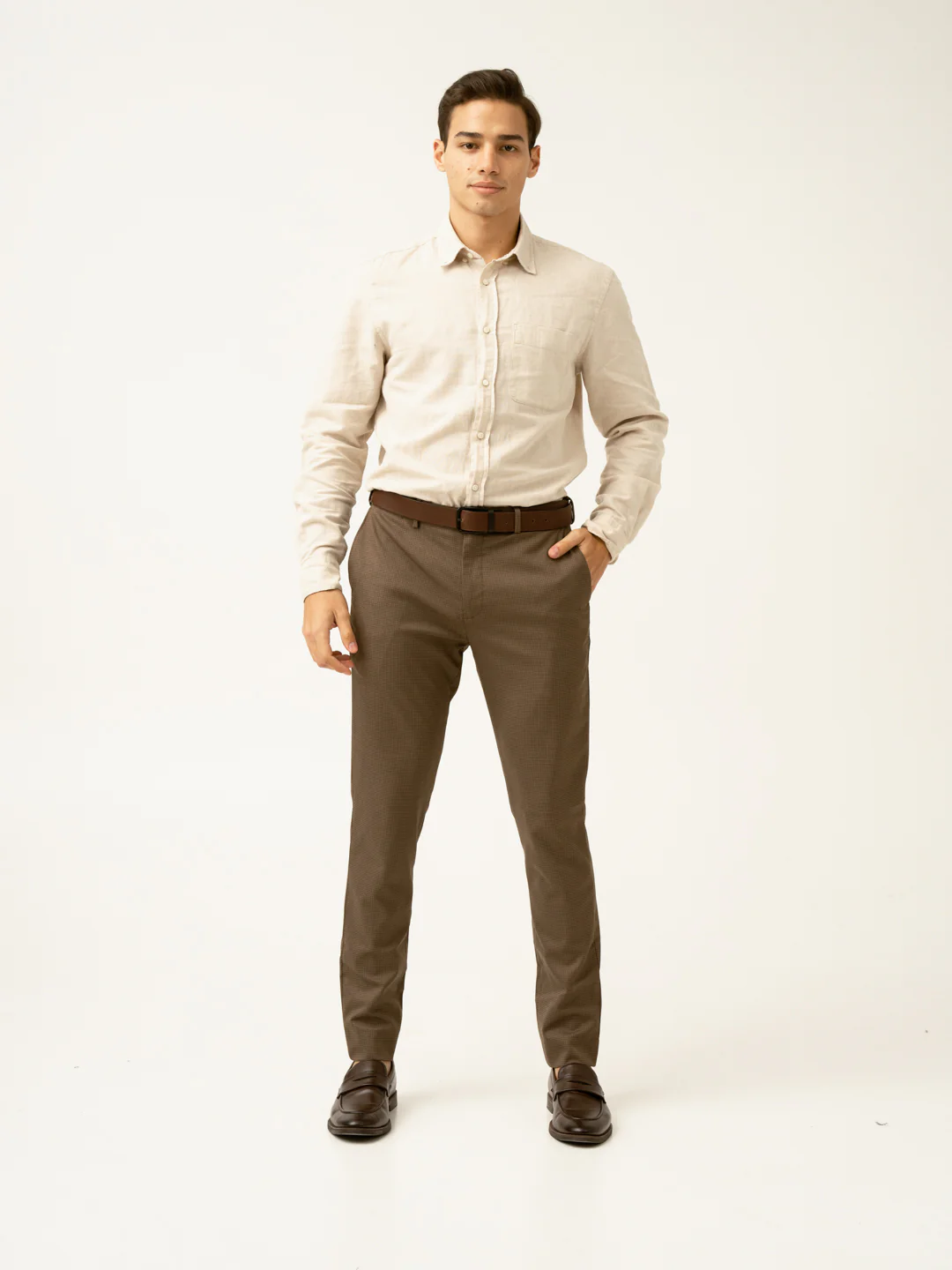 Acon Brown Textured Formal Pants - Image 2