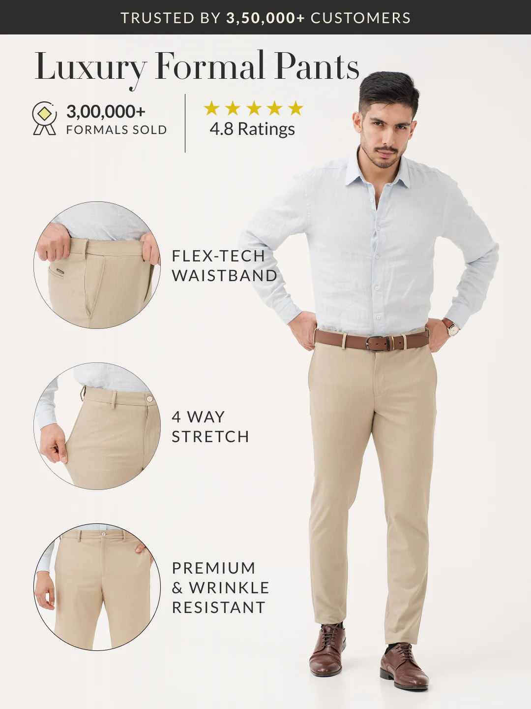 Argil Khaki Luxury Twill Relaxed Fit Stretch Formal Pants - Image 2