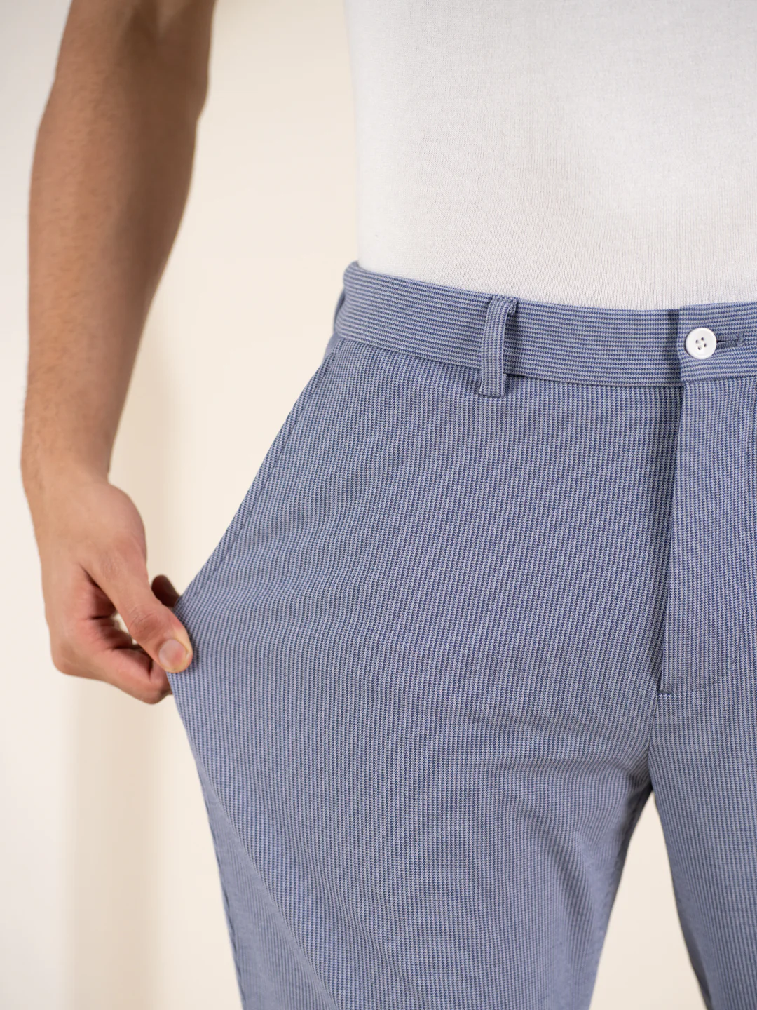 Bassline Blue Houndstooth Slim Fit Power Stretch Pants