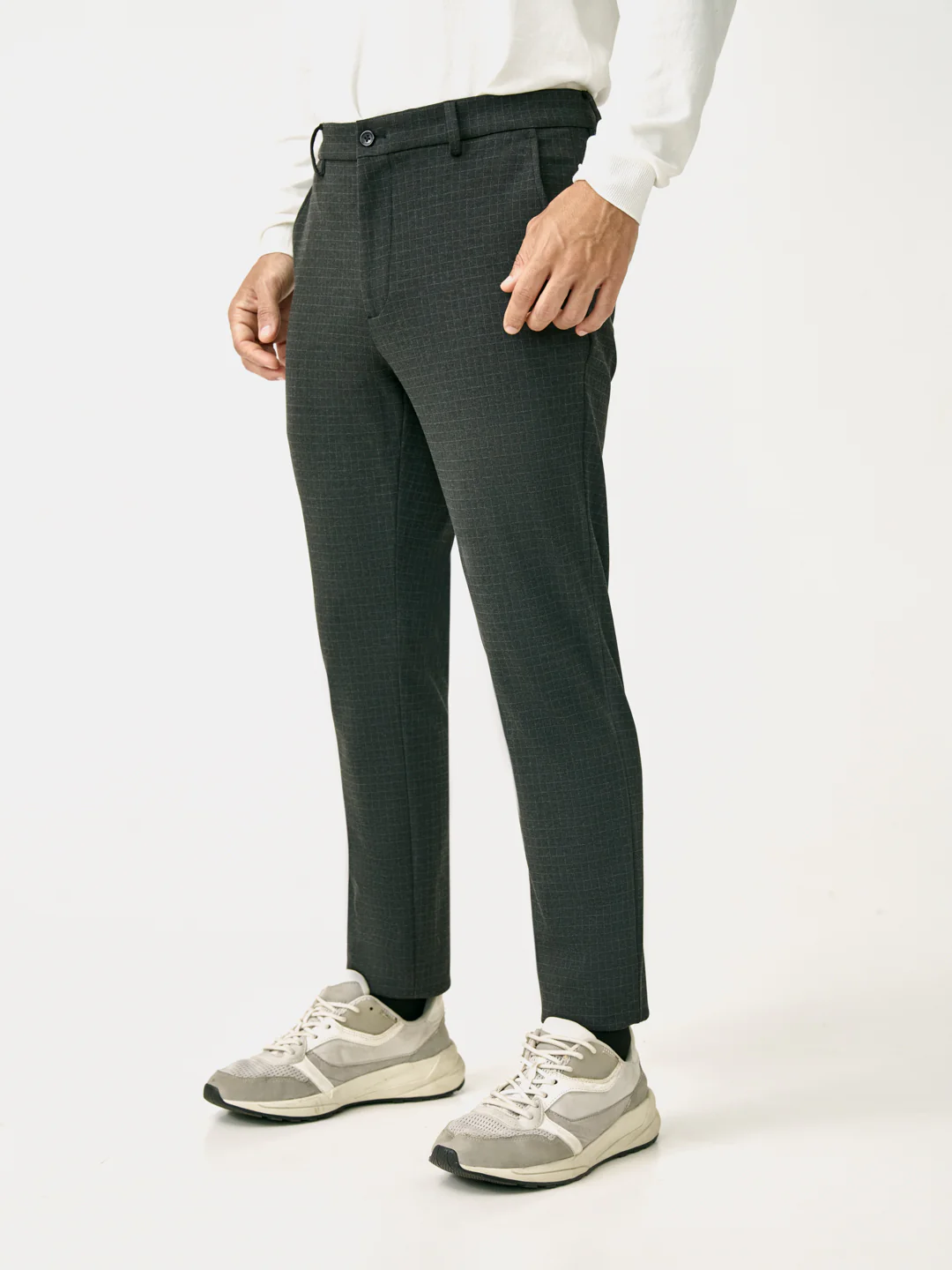Belfast Black Checks Slim Fit Power Stretch Pants - Image 10