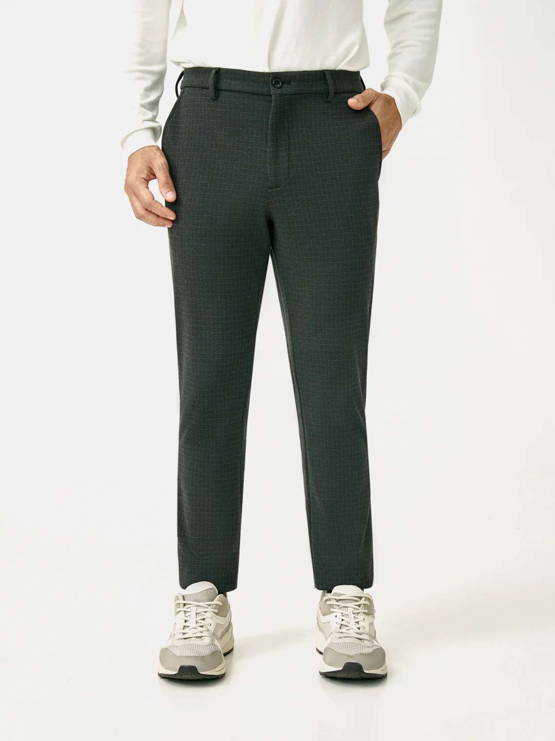 Belfast Black Checks Slim Fit Power Stretch Pants - Image 5