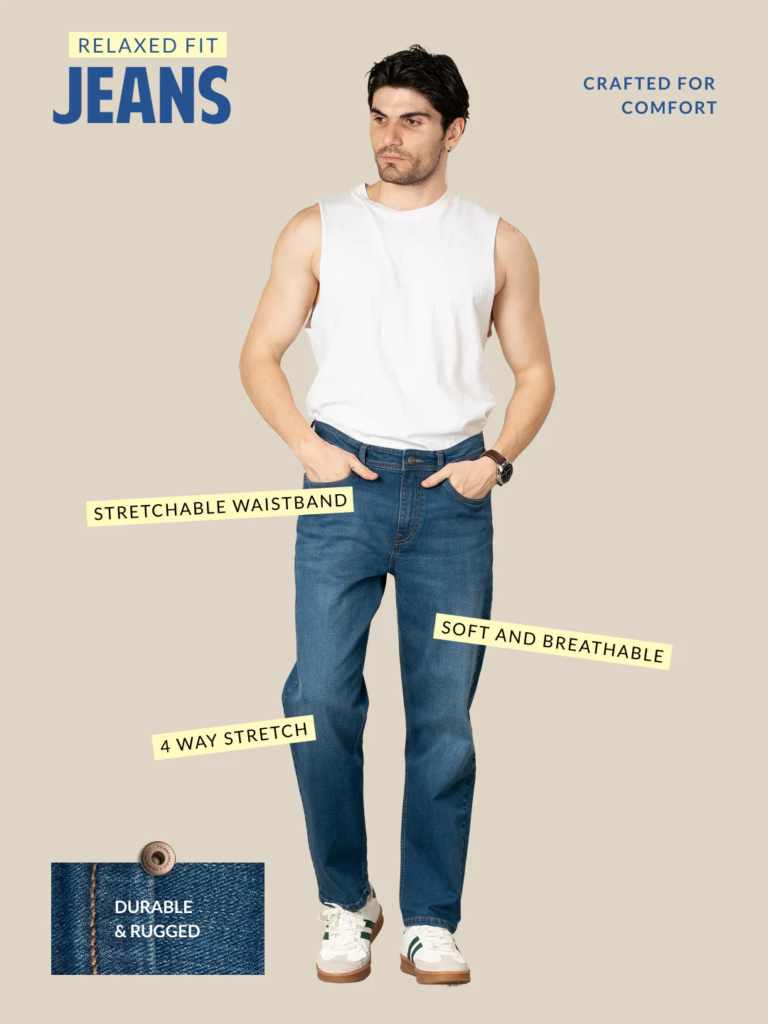 Breaker Blue Whiskered Relaxed Fit Jeans - Image 3