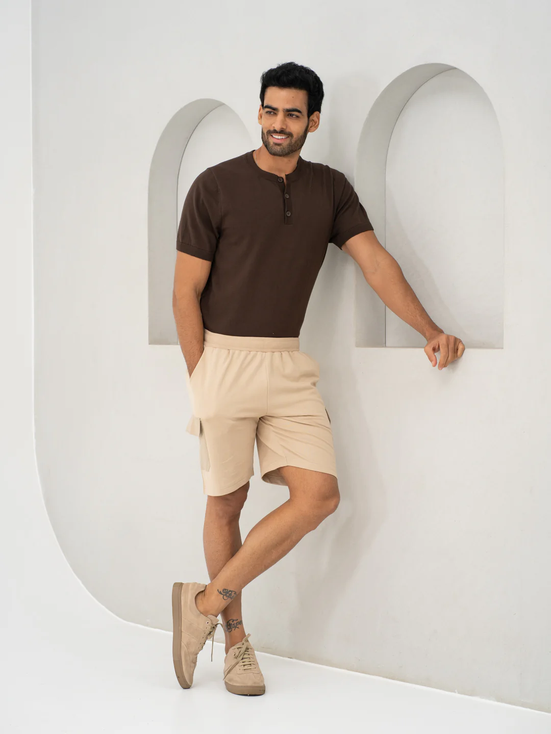 Brew Beige Relaxed Fit Cargo Sweatshorts - Image 11