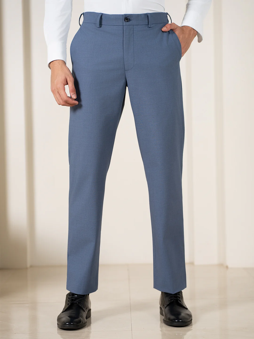 Crest Blue Melange Stretch Formal Pants