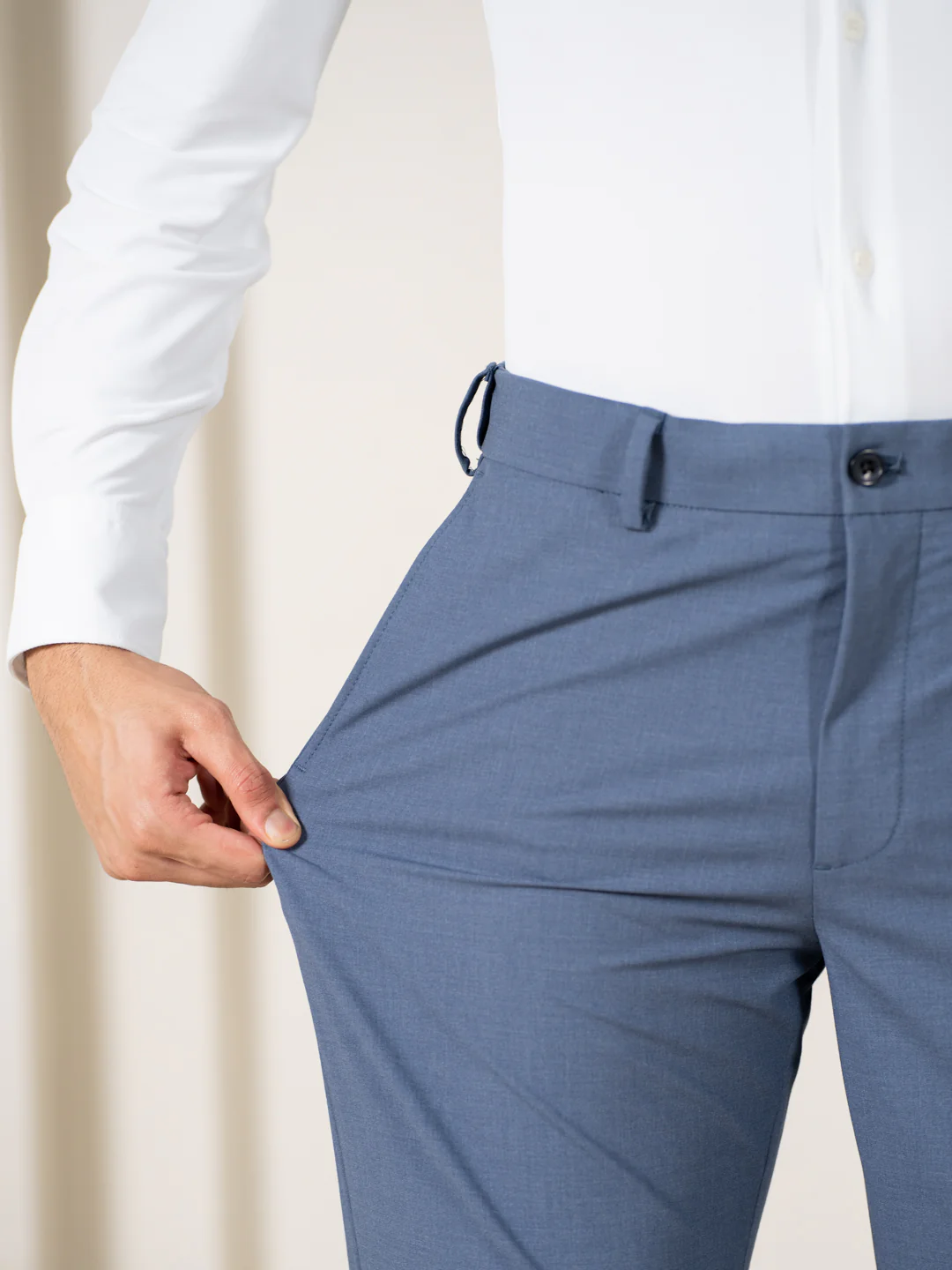 Crest Blue Melange Stretch Formal Pants - Image 3