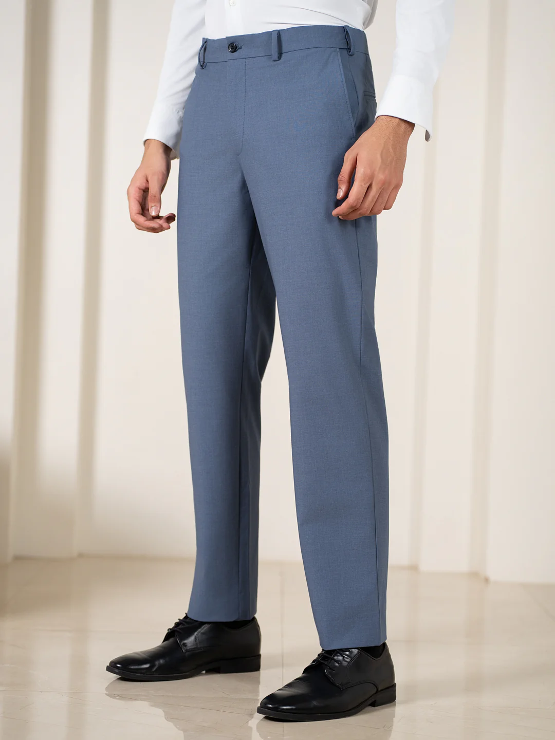 Crest Blue Melange Stretch Formal Pants - Image 8