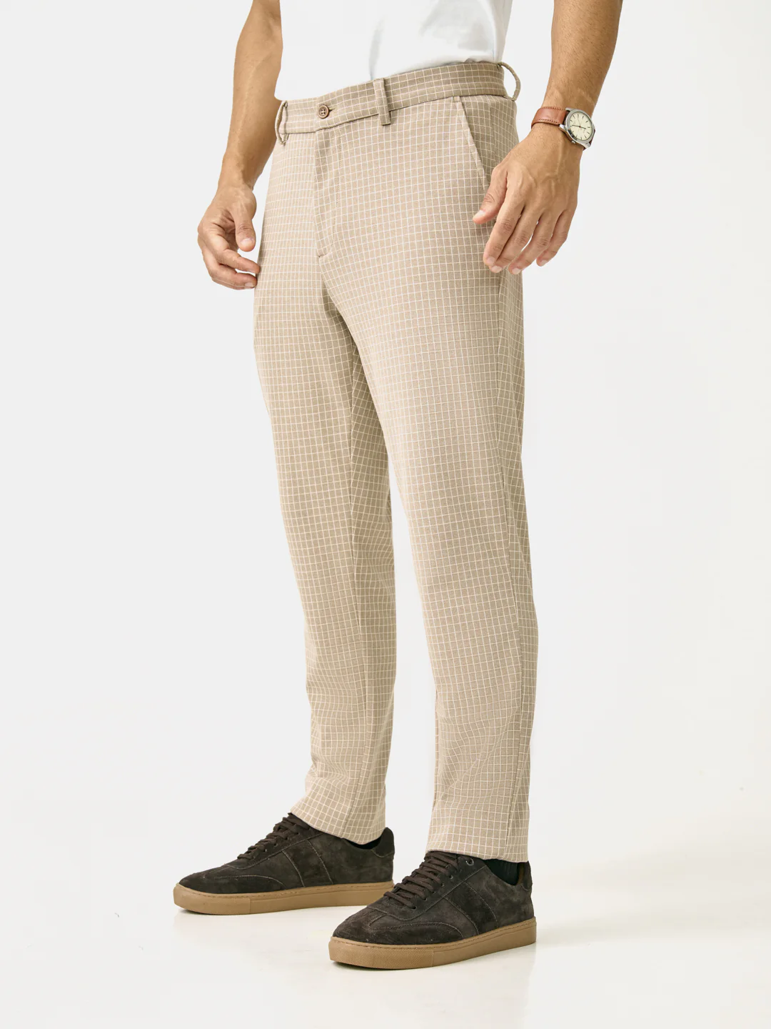 Dune Khaki Checks Power-Stretch Pants - Image 10