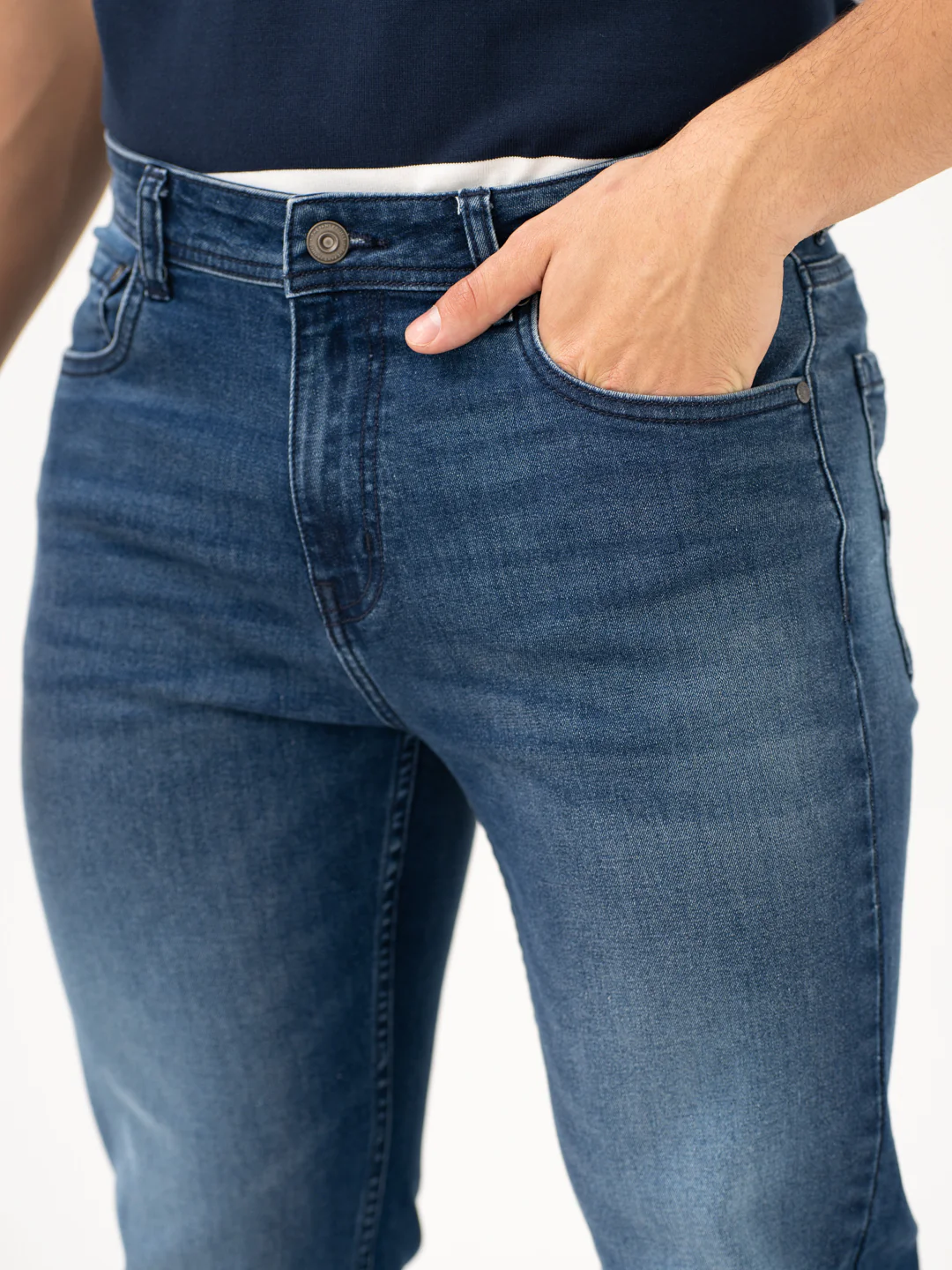 Faded Blue Whiskered Slim Fit Jeans - Image 10