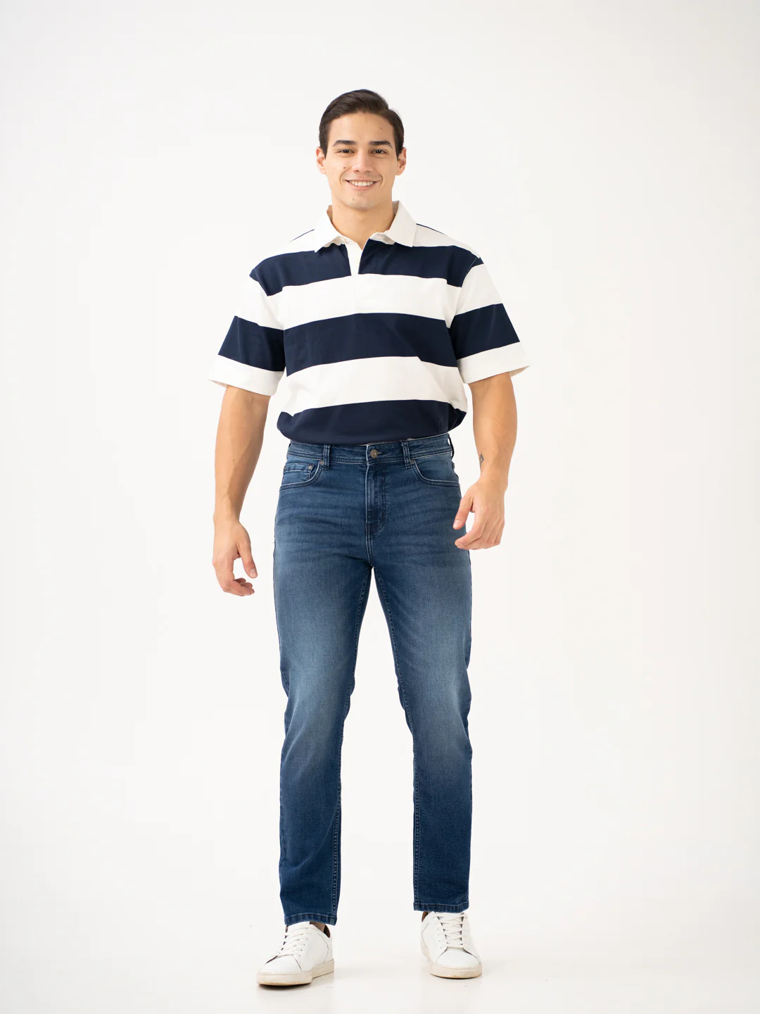 Faded Blue Whiskered Slim Fit Jeans - Image 11