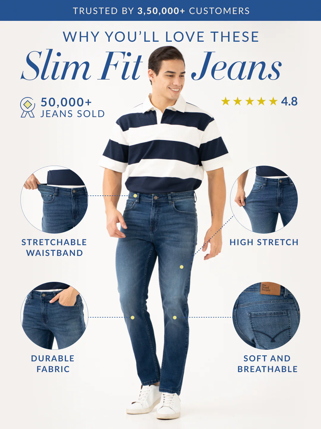 Faded Blue Whiskered Slim Fit Jeans - Image 3