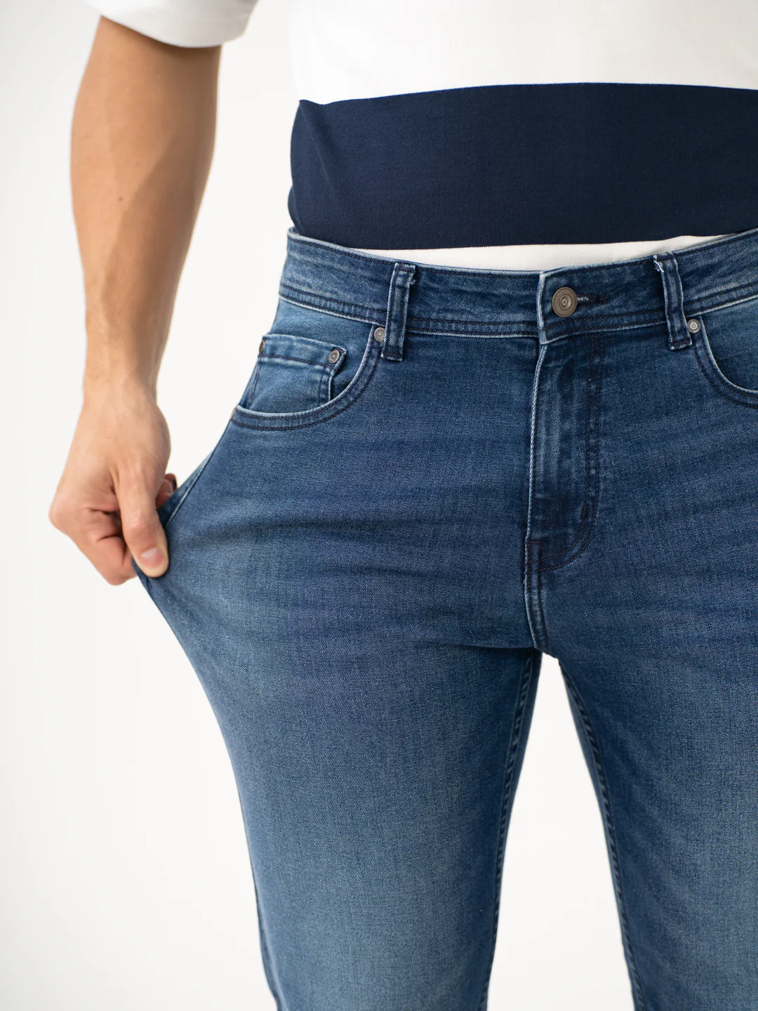 Faded Blue Whiskered Slim Fit Jeans - Image 5