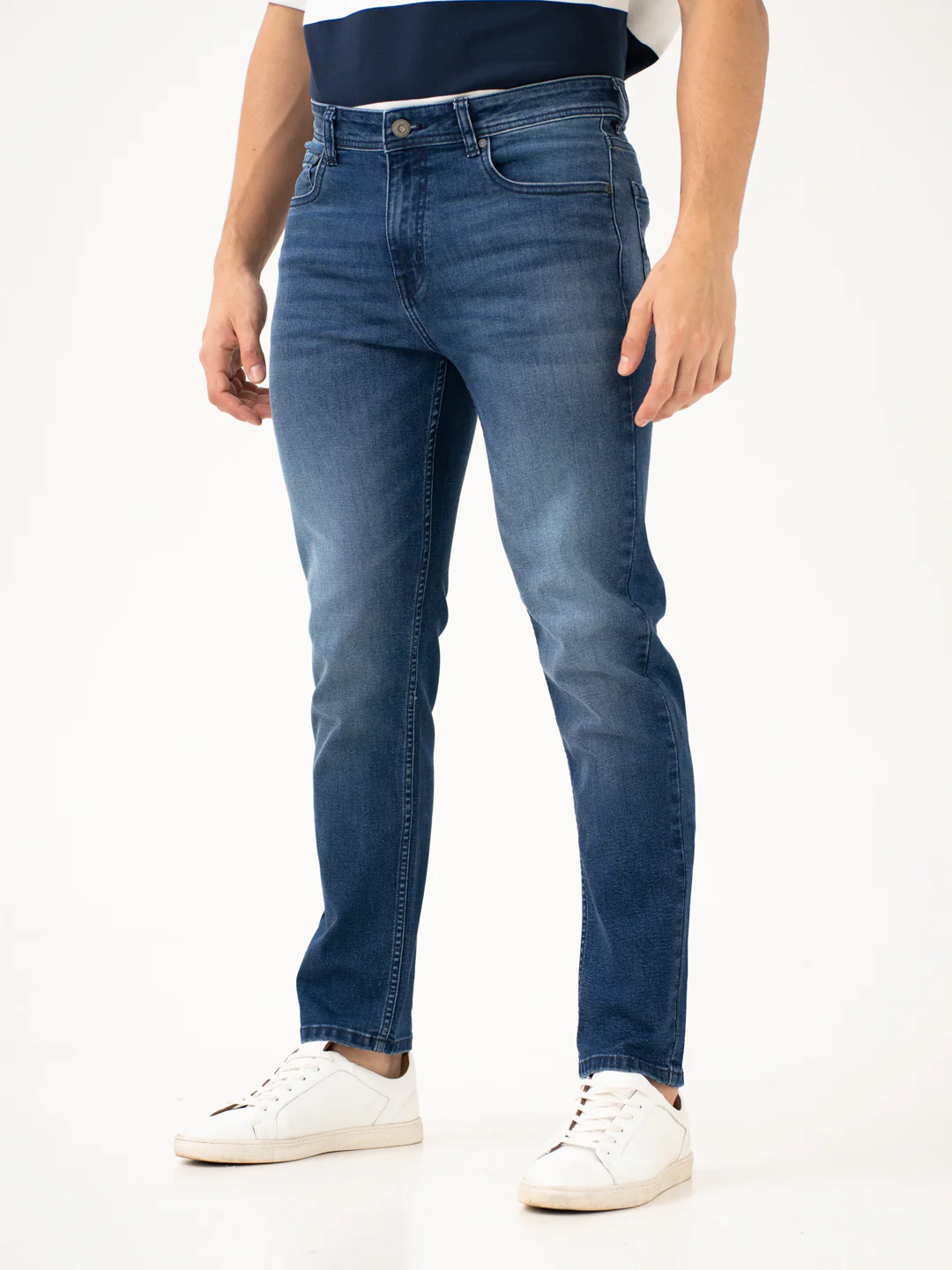 Faded Blue Whiskered Slim Fit Jeans - Image 7