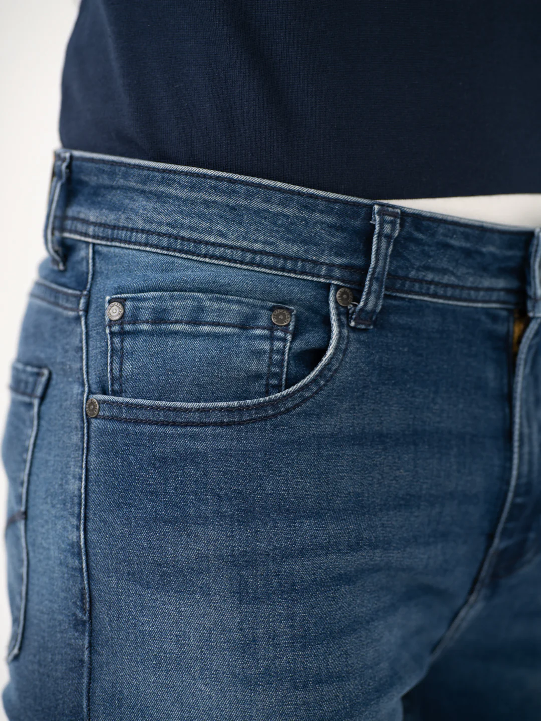 Faded Blue Whiskered Slim Fit Jeans - Image 9