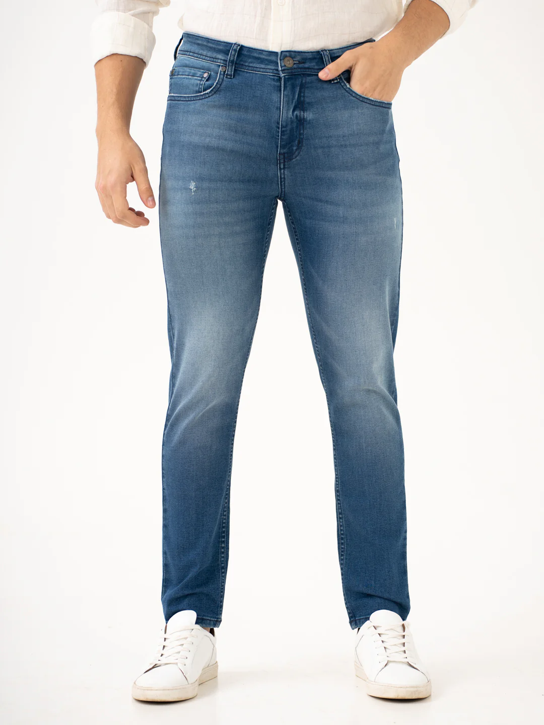 Glacier Blue Damaged Slim Fit Jeans - Image 2