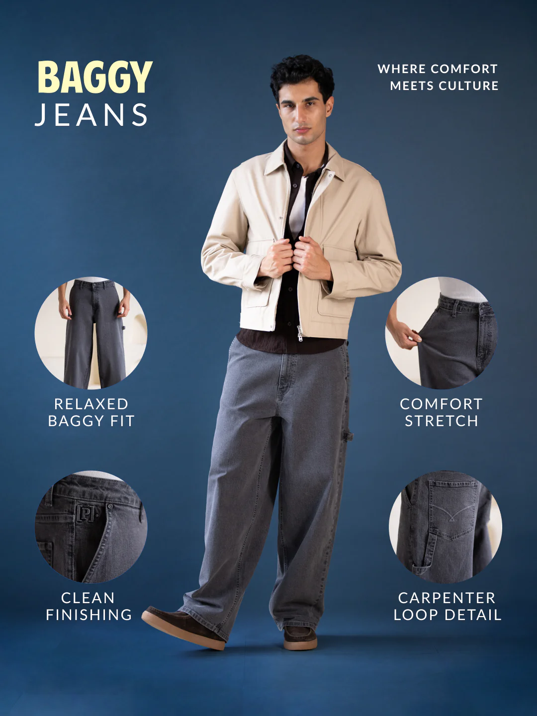 Leadstone Grey Baggy Fit Jeans - Image 3