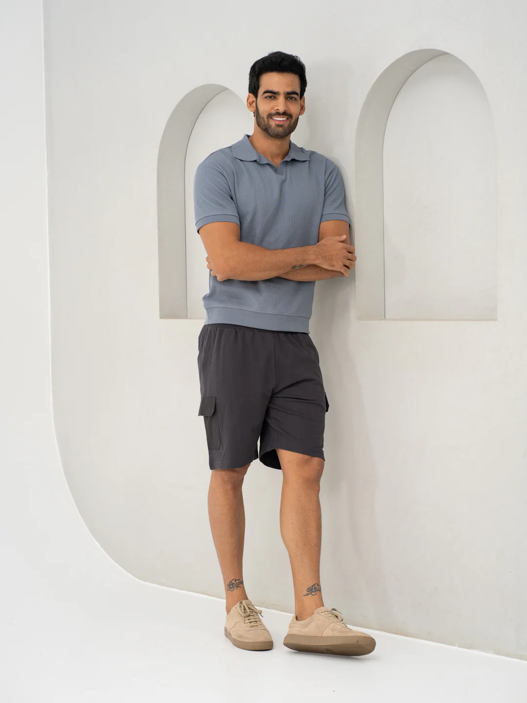 Lint Grey Relaxed Fit Cargo Sweatshorts - Image 11