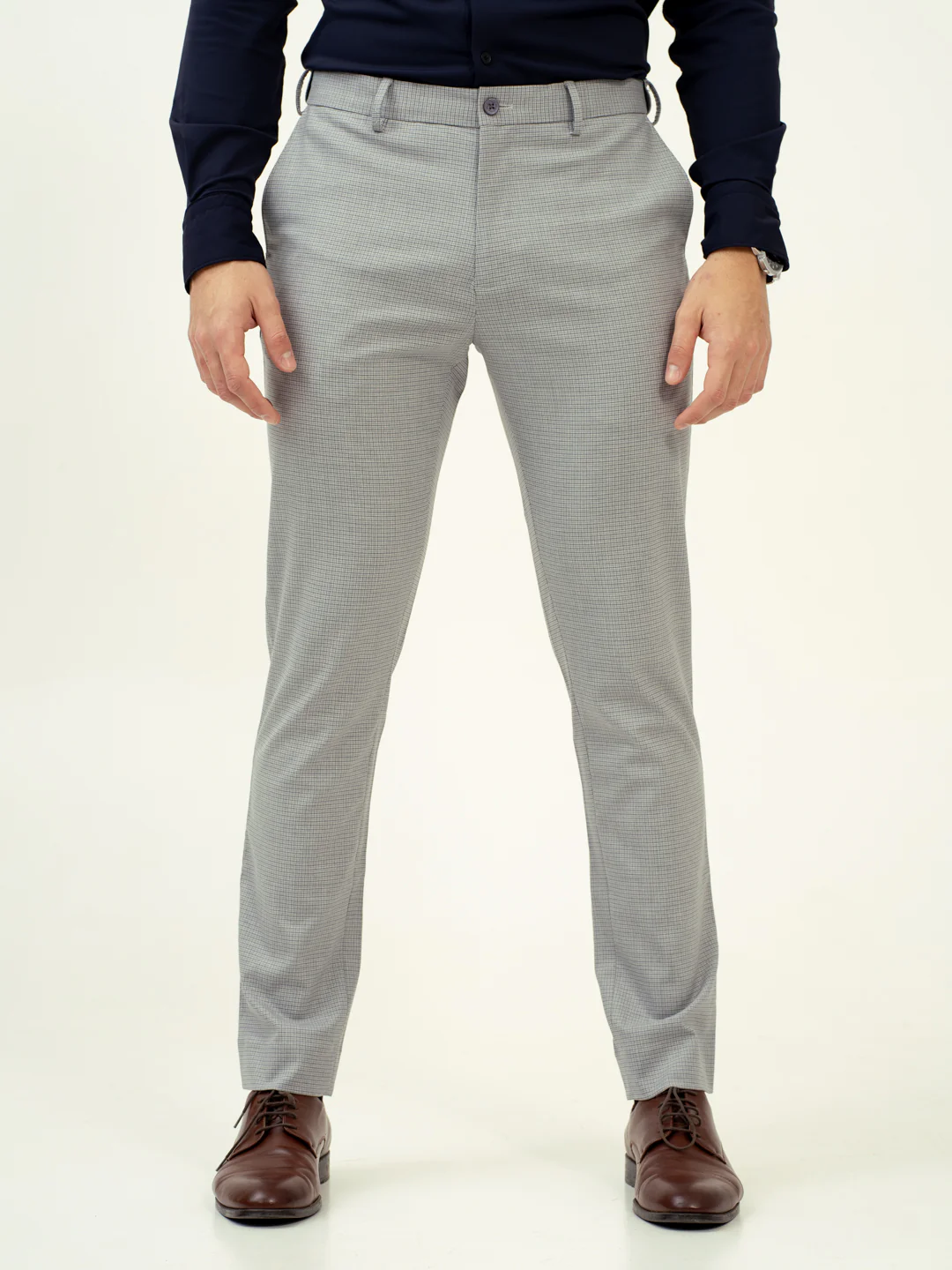 Marble Grey Micro Checks Stretch Pants