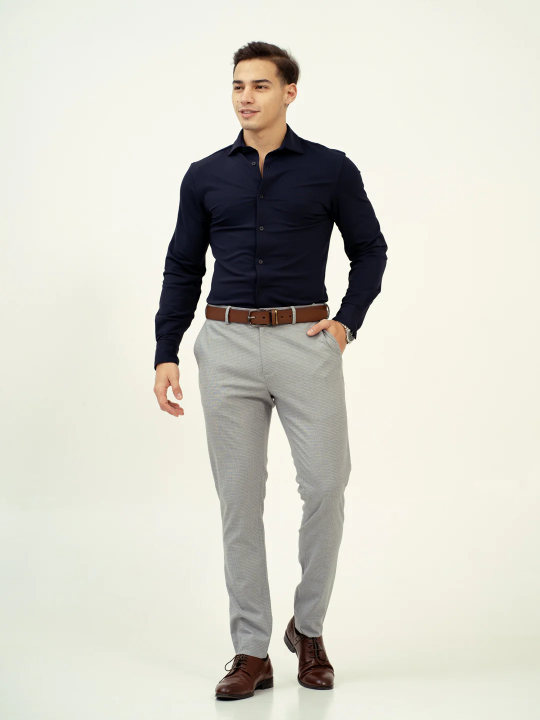 Marble Grey Micro Checks Stretch Pants - Image 2