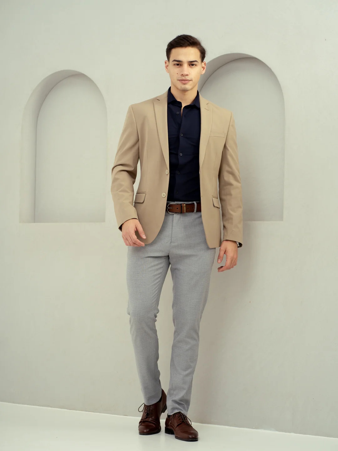 Marble Grey Micro Checks Stretch Pants - Image 6