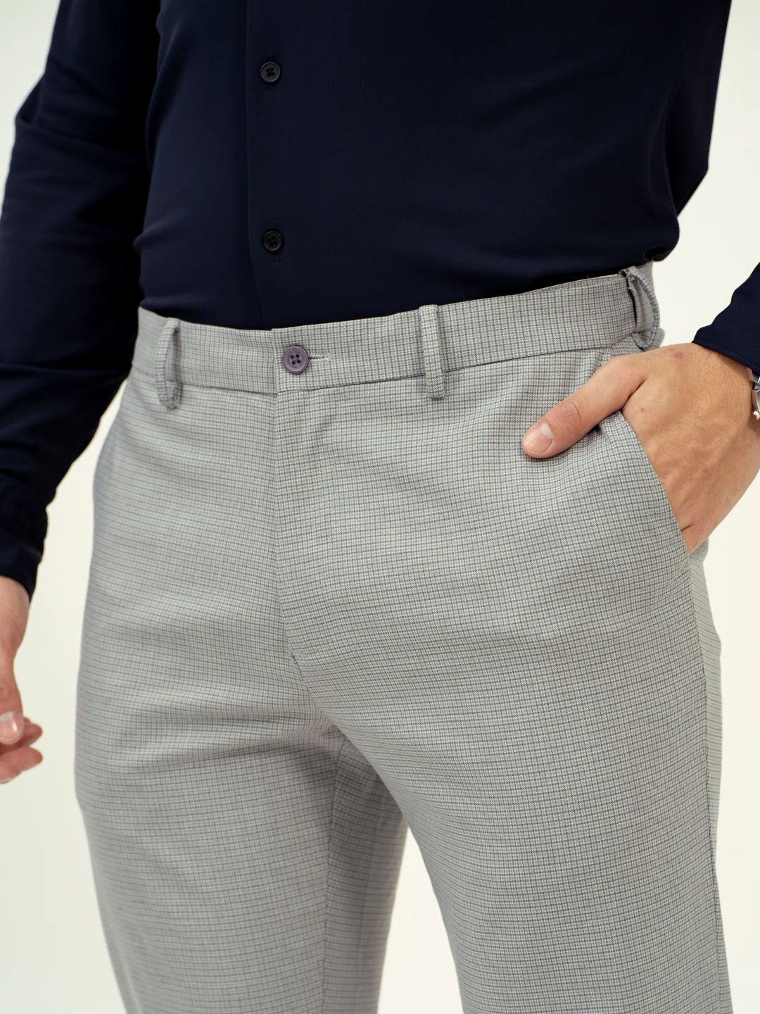 Marble Grey Micro Checks Stretch Pants - Image 7