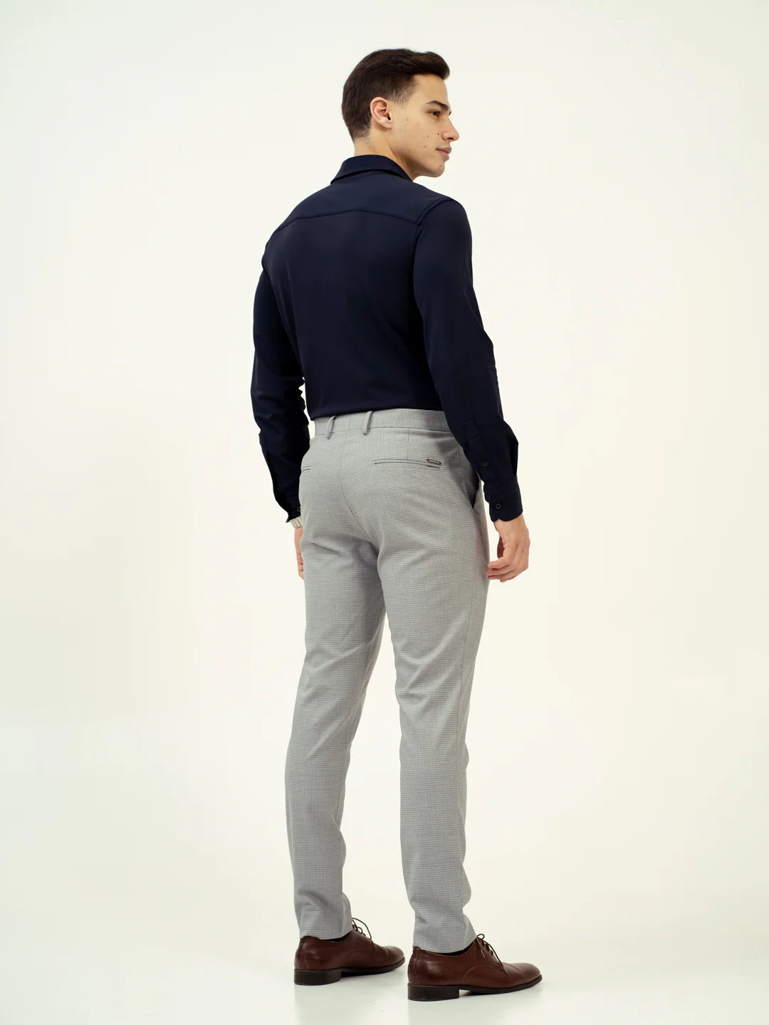 Marble Grey Micro Checks Stretch Pants - Image 8
