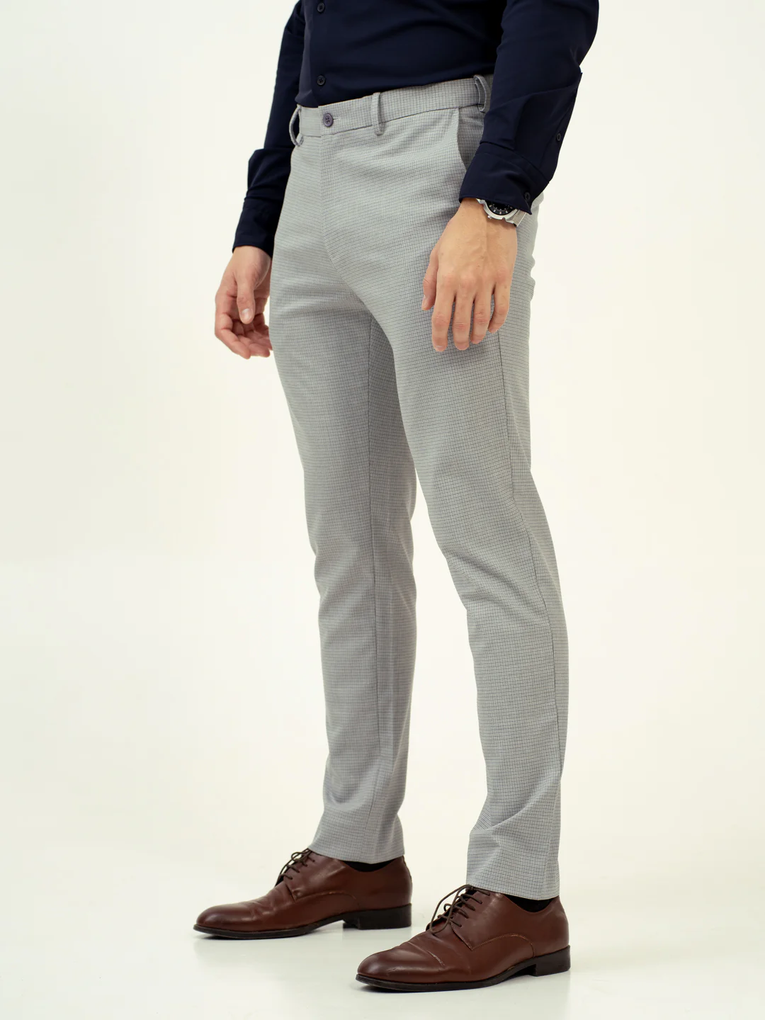 Marble Grey Micro Checks Stretch Pants - Image 9