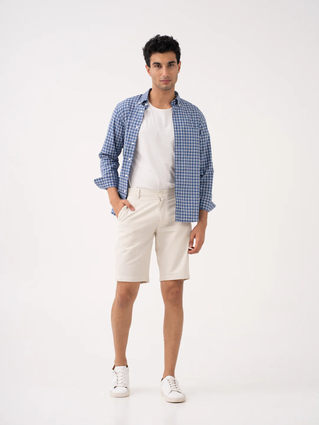 Milo Beige Stripes Seersucker Chino Shorts