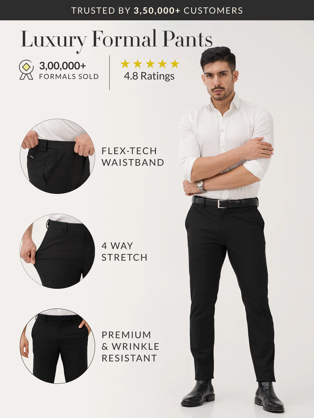 Monolith Black Luxury Twill Relaxed Fit Stretch Formal Pants - Image 2