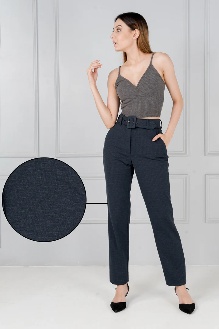 Navy Blue Checks Power-Stretch Pants - Women - Image 2