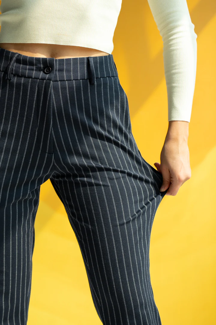 Navy Blue Pinstripe Power-Stretch Women Pants - Image 2