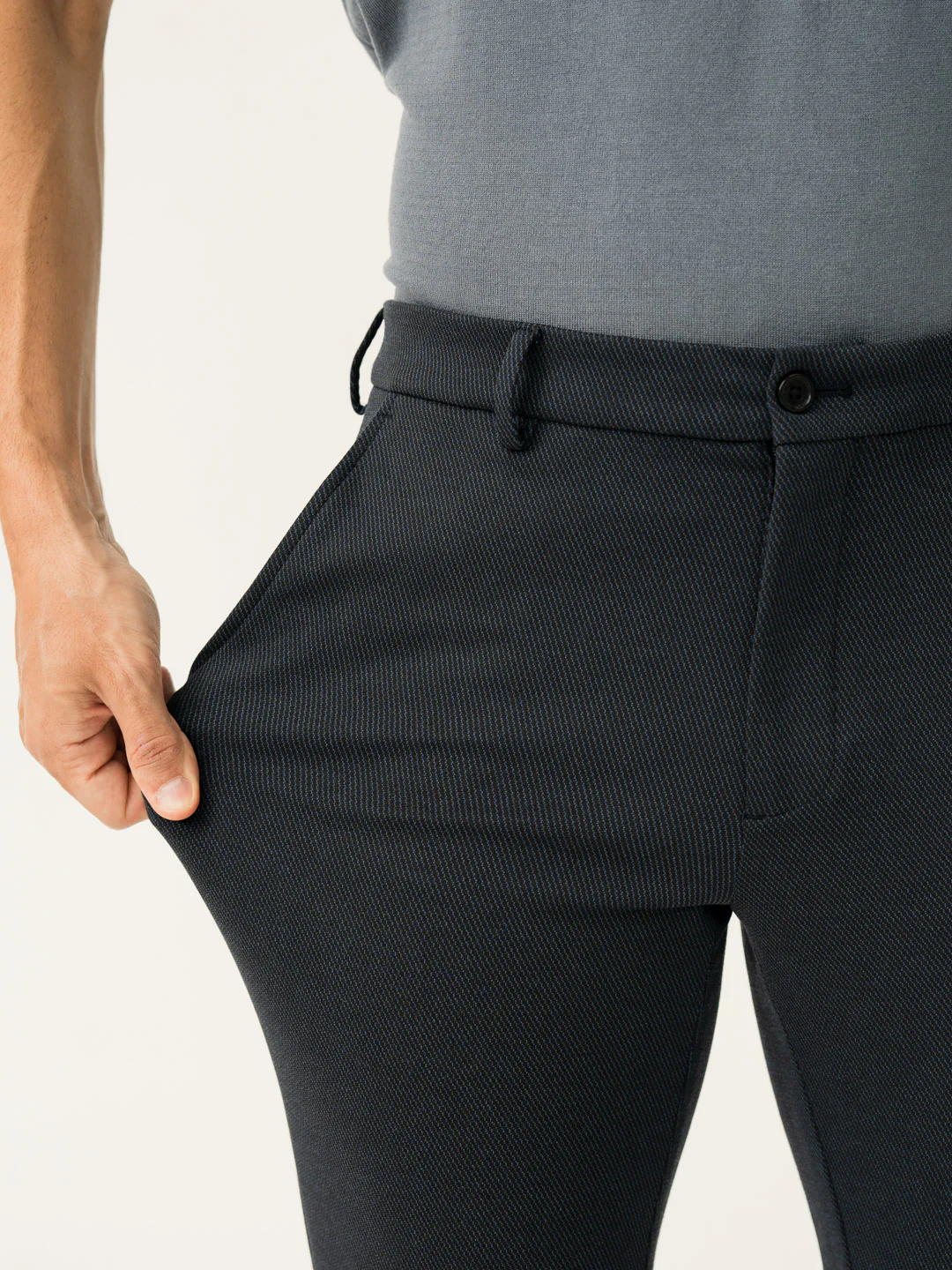 Navy Twill Structured Slim Fit Power Stretch Pants