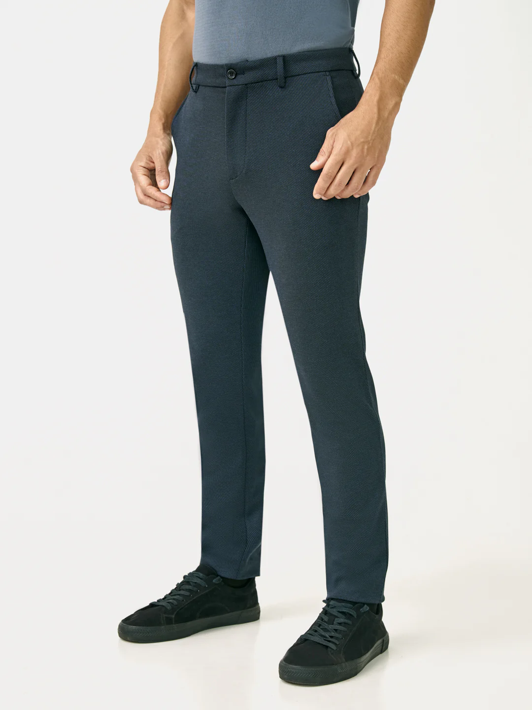Navy Twill Structured Slim Fit Power Stretch Pants - Image 10