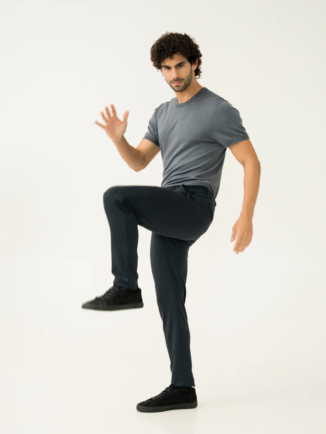 Navy Twill Structured Slim Fit Power Stretch Pants - Image 2