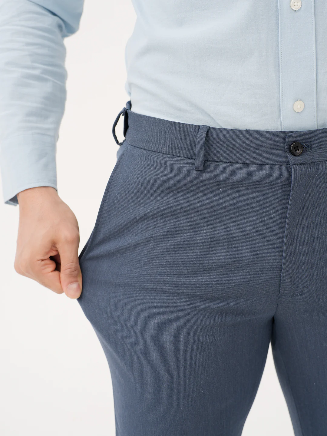 Solace Blue Luxury Twill Relaxed Fit Stretch Formal Pants - Image 3