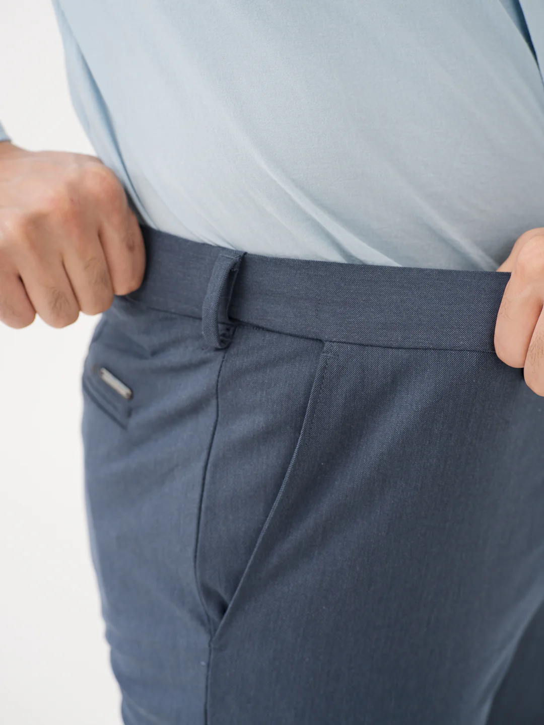 Solace Blue Luxury Twill Relaxed Fit Stretch Formal Pants - Image 4