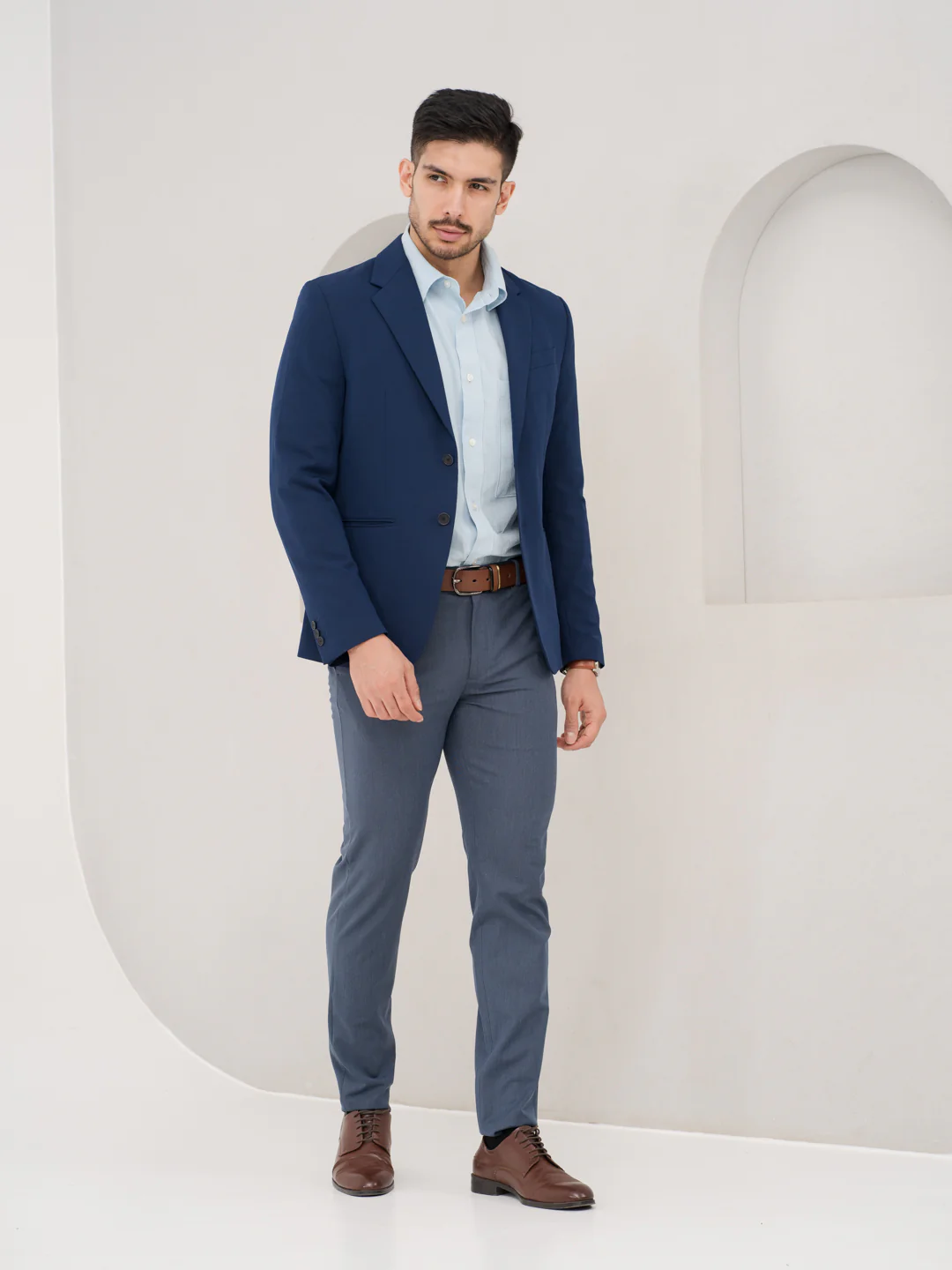 Solace Blue Luxury Twill Relaxed Fit Stretch Formal Pants - Image 5