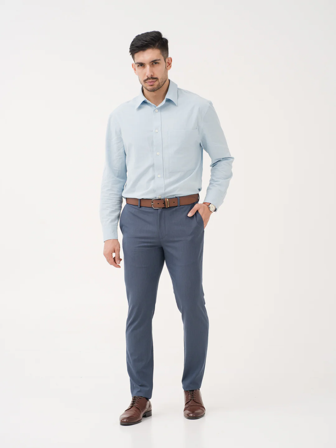 Solace Blue Luxury Twill Relaxed Fit Stretch Formal Pants - Image 7