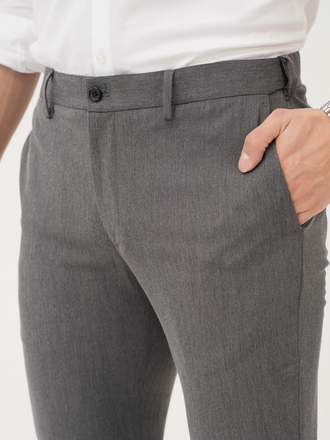 Thorne Grey Luxury Twill Relaxed Fit Stretch Formal Pants - Image 7