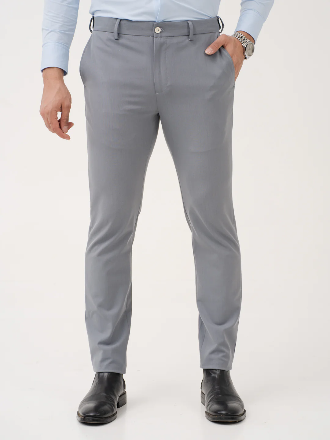 Titanium Grey Twill Luxury Stretch Pants