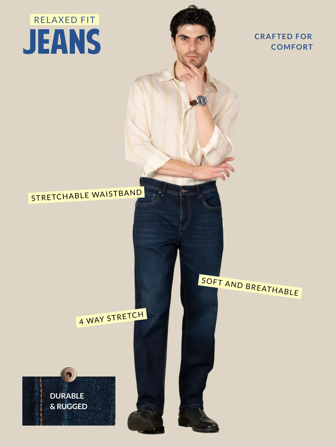 Venice Indigo Whiskered Relaxed Fit Jeans - Image 3