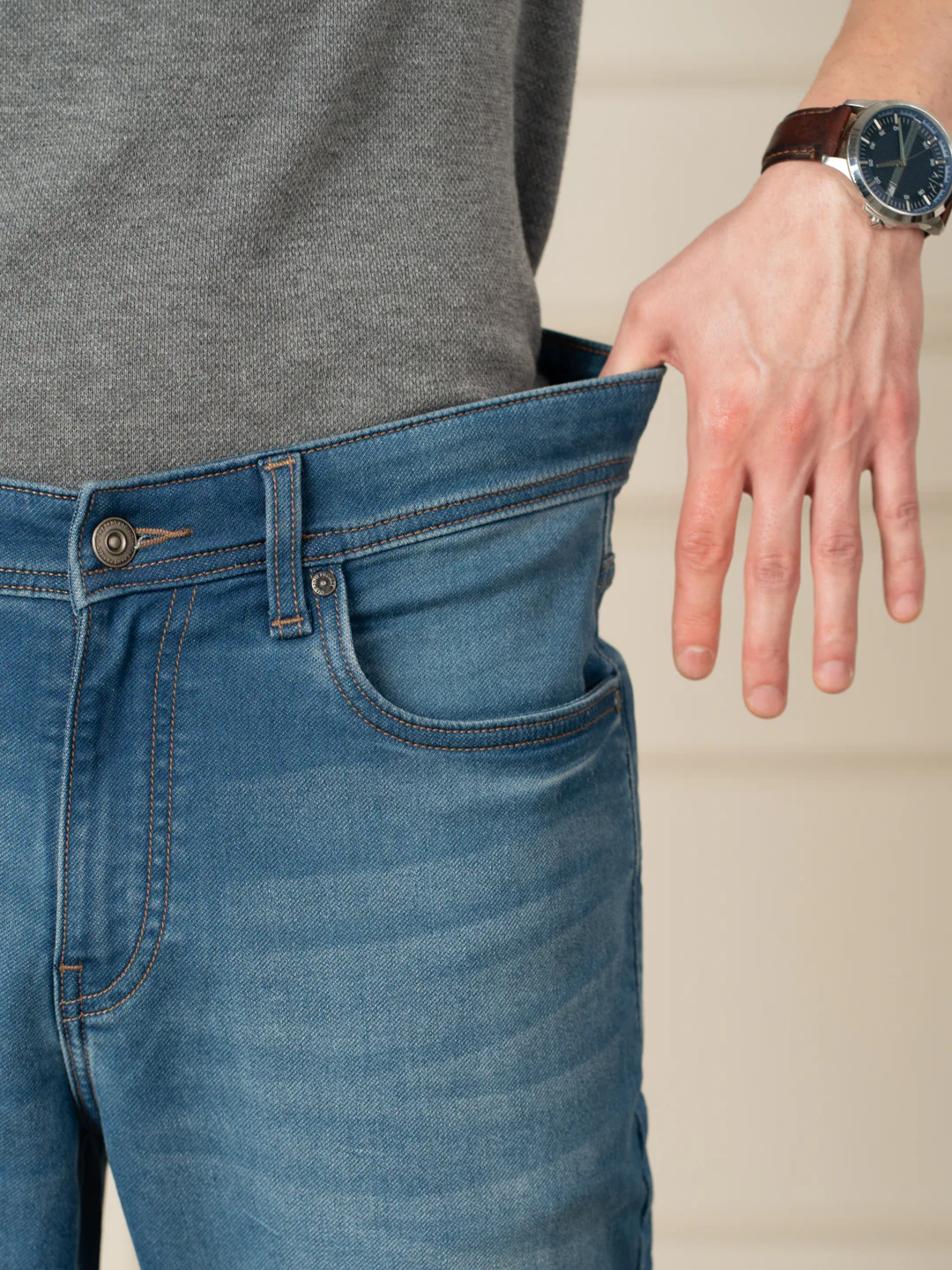 Walking Blue Tinted Whiskered Relaxed Fit Jeans - Image 5