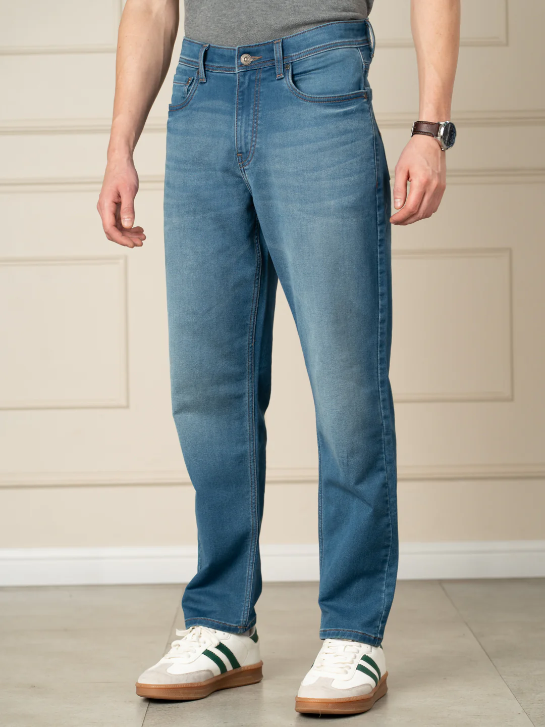 Walking Blue Tinted Whiskered Relaxed Fit Jeans - Image 7