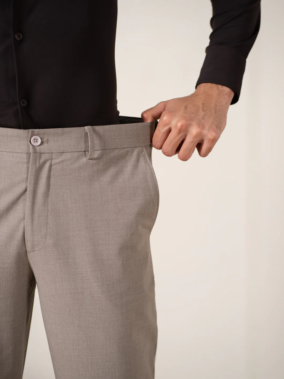 Whispering Khaki Melange Stretch Formal Pants - Image 4